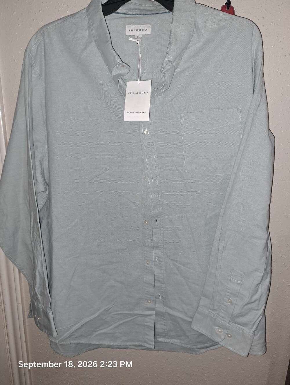 FREE ASSEMBLY Men's Pale Blue Casual Button-Down Shirt
